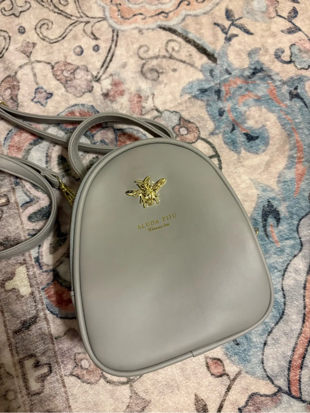 Stylish Triple-Zip Crossbody Bag in Light Gray with Gold Hardware